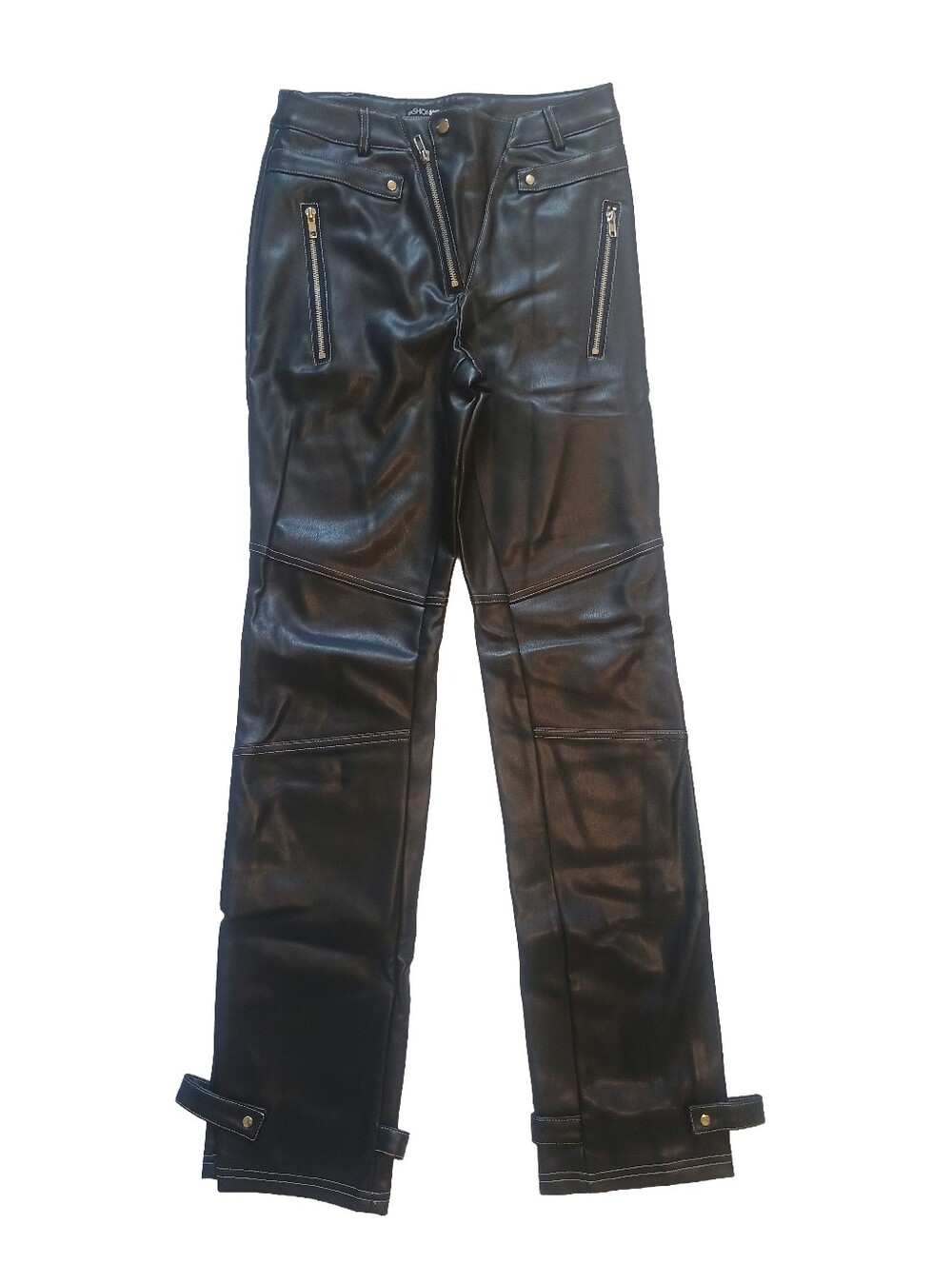 Fashionnova Women’s Black Faux Leather Straight-Leg Jeans Size: S